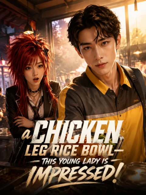 A chicken leg rice bowl—this young lady is impressed!